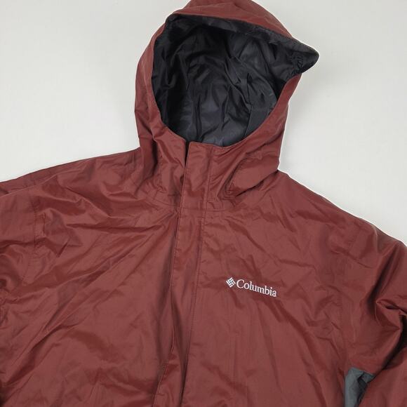 Columbia Jacket Mens Medium Burgundy Gray Omni-Tech Waterproof Hooded Breathable - Picture 3 of 16
